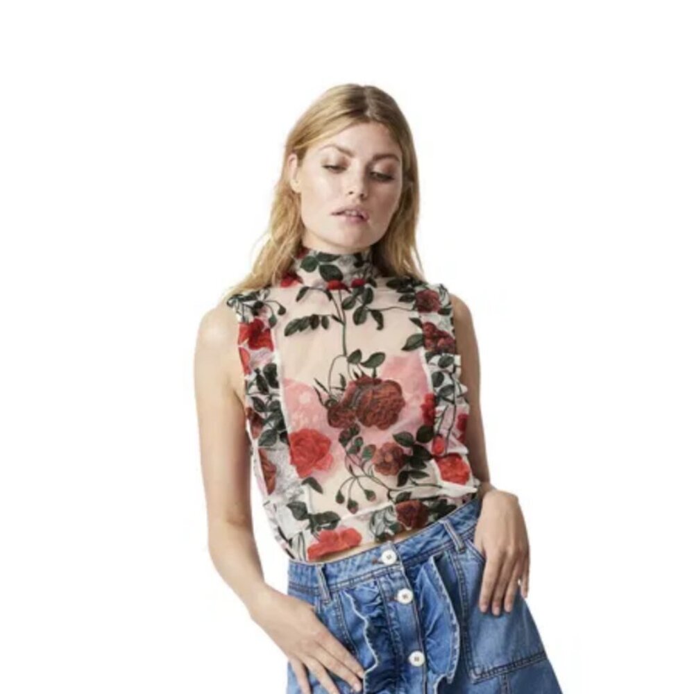 GANNI Monroe Embroidered Tulle Top